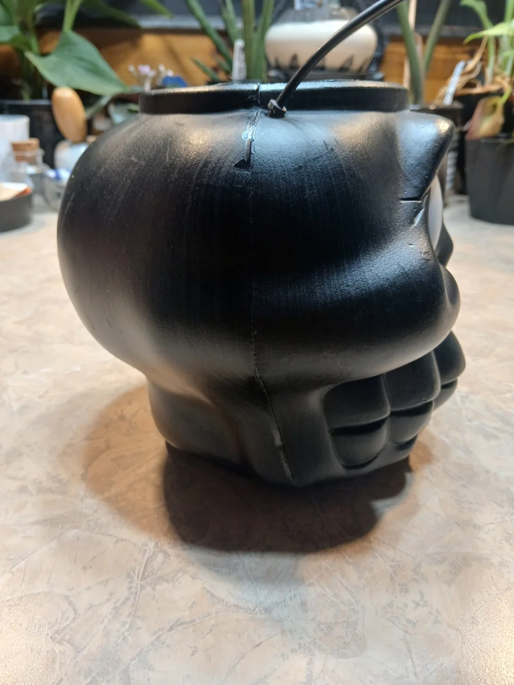 80's Vintage Blow Mold Black Skull Halloween Candy Bucket